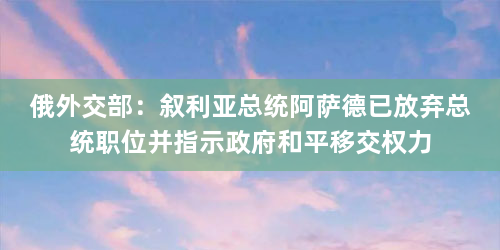 俄外交部：叙利亚总统阿萨德已放弃总统职位并指示政府和平移交权力