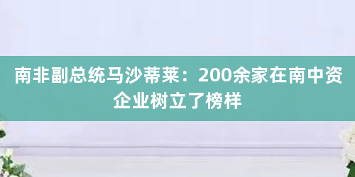 南非副总统马沙蒂莱：200余家在南中资企业树立了榜样