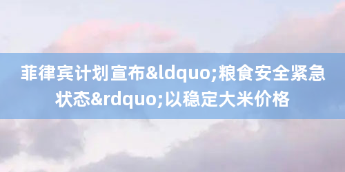 菲律宾计划宣布“粮食安全紧急状态”以稳定大米价格