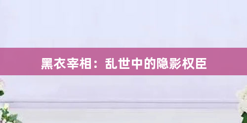黑衣宰相：乱世中的隐影权臣