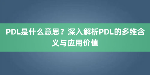 PDL是什么意思？深入解析PDL的多维含义与应用价值